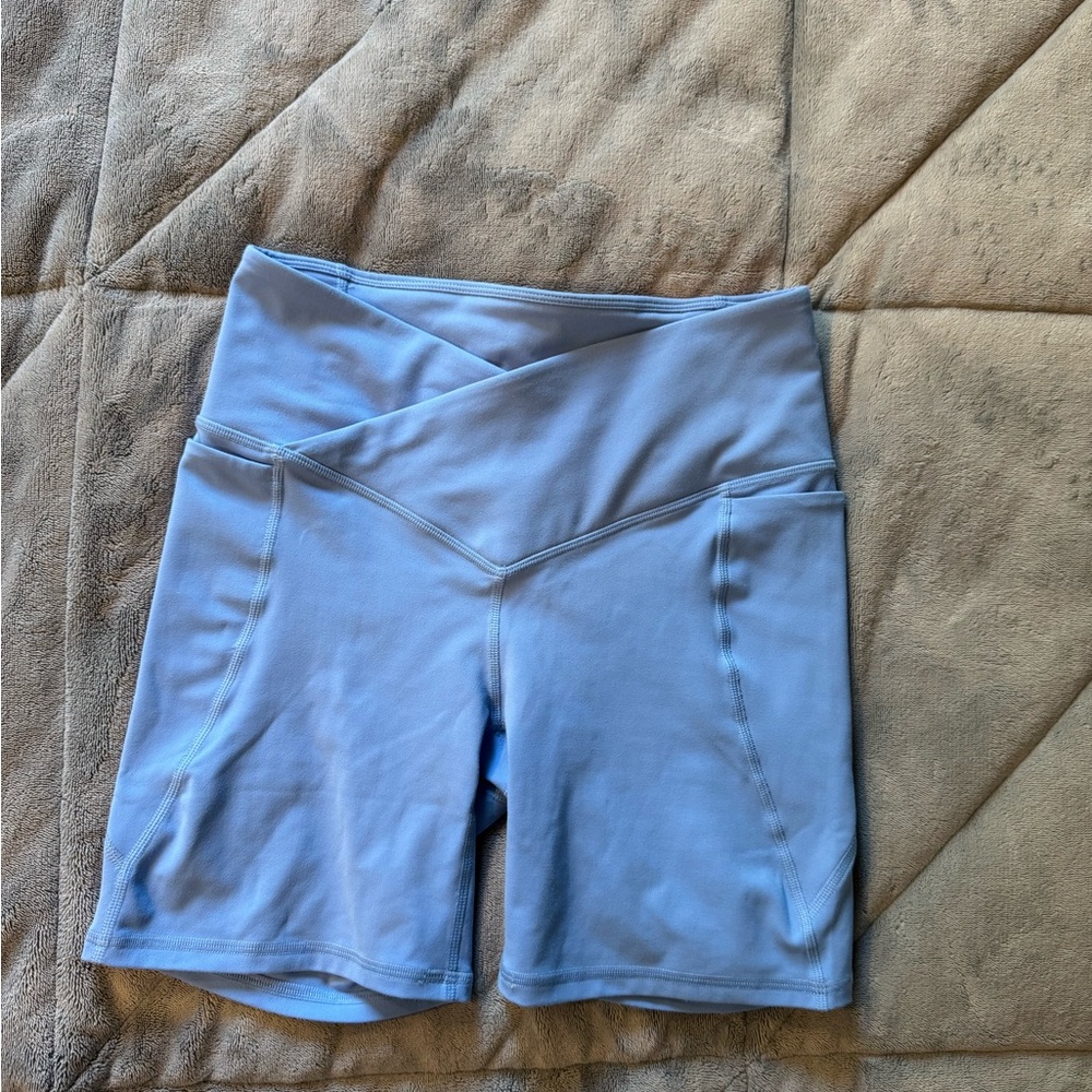 Fabletics High-Waisted Light Blue Biker Shorts
